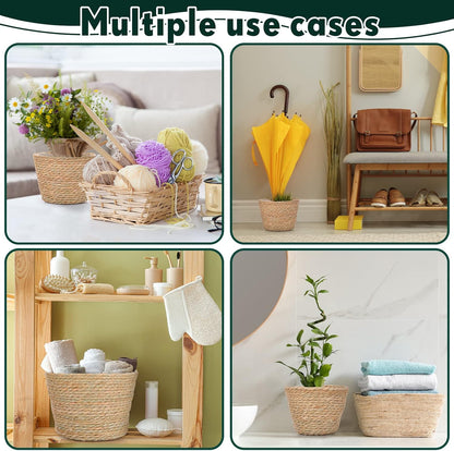 Mumufy 6 Pcs Seagrass Planter Basket Flower Pots Cover Plant Baskets Hand Woven Plant Basket Storage Containers with Plastic Liners for Indoor Outdoor Flower Pots Decoration 10, 7, 8.3 Inch(Classic)