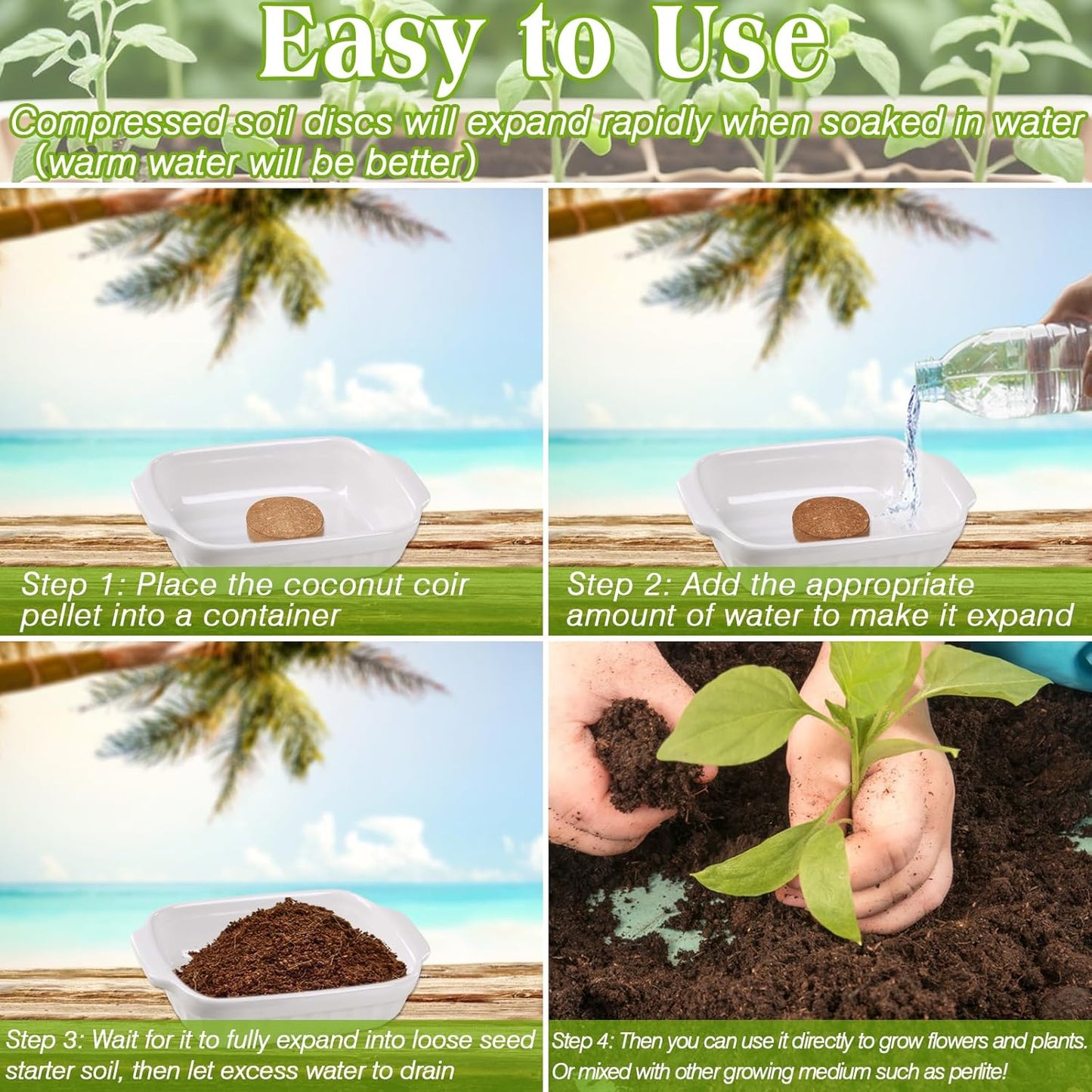 ZeeDix 50Pcs 40mm Compressed Coco Coir Fiber Potting Soil Seed Starters - Organic Coco Coir Pellet Fiber Soil for Planting Bonsai, Herbs, Flowers and Vegetables