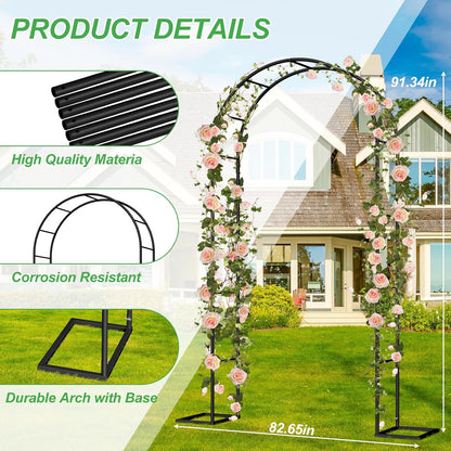 Metal Garden Arch Trellis Arbor, Wedding Arch Stand with Steel Frame,5.3'W * 7.6'H or 7.9'W * 6.3'H Ft,for Garden Arbor Trellis & Climbing Plant, Bridal Party & Ceremony Decorations (Black)