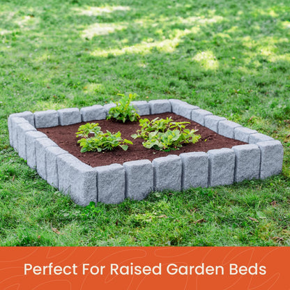 Beuta Landscape Edging | Garden Edging Border | Faux Stone Block XL for Lawn Edging, Flower Beds & Yard Edging – 1 Pack | Each Section Has 6 Blocks 48" L x 4" W x 9.5" H | 3 Spikes | Greystone