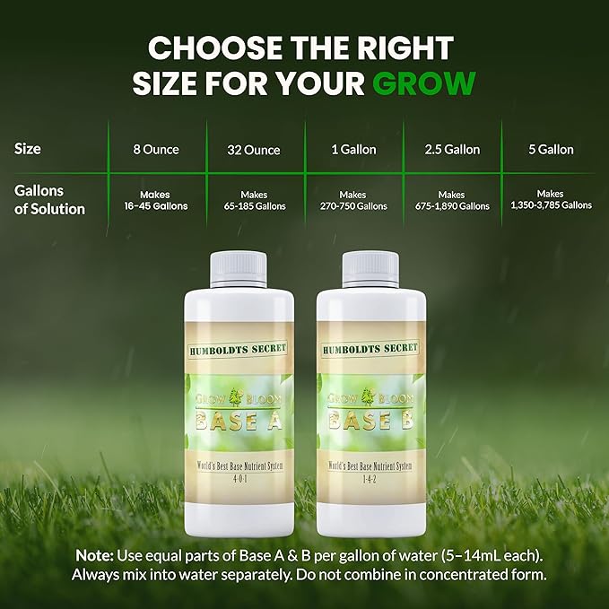 Humboldts Secret Base A & B Liquid Hydroponic Fertilizer | Complete Hydroponic Nutrients for Indoor and Outdoor Plants | Supports Healthy Vegetative Growth and Flowering Stage | 8 Ounce Set