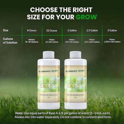 Humboldts Secret Base A & B Liquid Hydroponic Fertilizer | Complete Hydroponic Nutrients for Indoor and Outdoor Plants | Supports Healthy Vegetative Growth and Flowering Stage | 8 Ounce Set