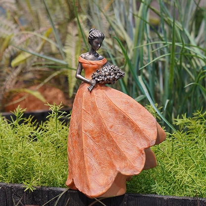 Guichifun Fairy Statue Collection Home Decoration - Orange Leaf Angel Girls Resin Fall Thanksgiving Decor for Outside or Inside Rustic Garden Outdoor Yard Figurines Gift 7.5 x 4.5 x 11.5 Inch