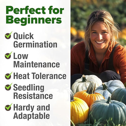 HOME GROWN 𝗨𝗦𝗔 𝗣𝗥𝗘𝗠𝗜𝗨𝗠 5 Pumpkin Seeds Mix - 40 Seeds 𝗡𝗢𝗡-𝗚𝗠𝗢 Heirloom Pumpkin for Planting Ideal Garden for Unique Varieties Yellow Paris and Casper, Culinary and Decorative Use