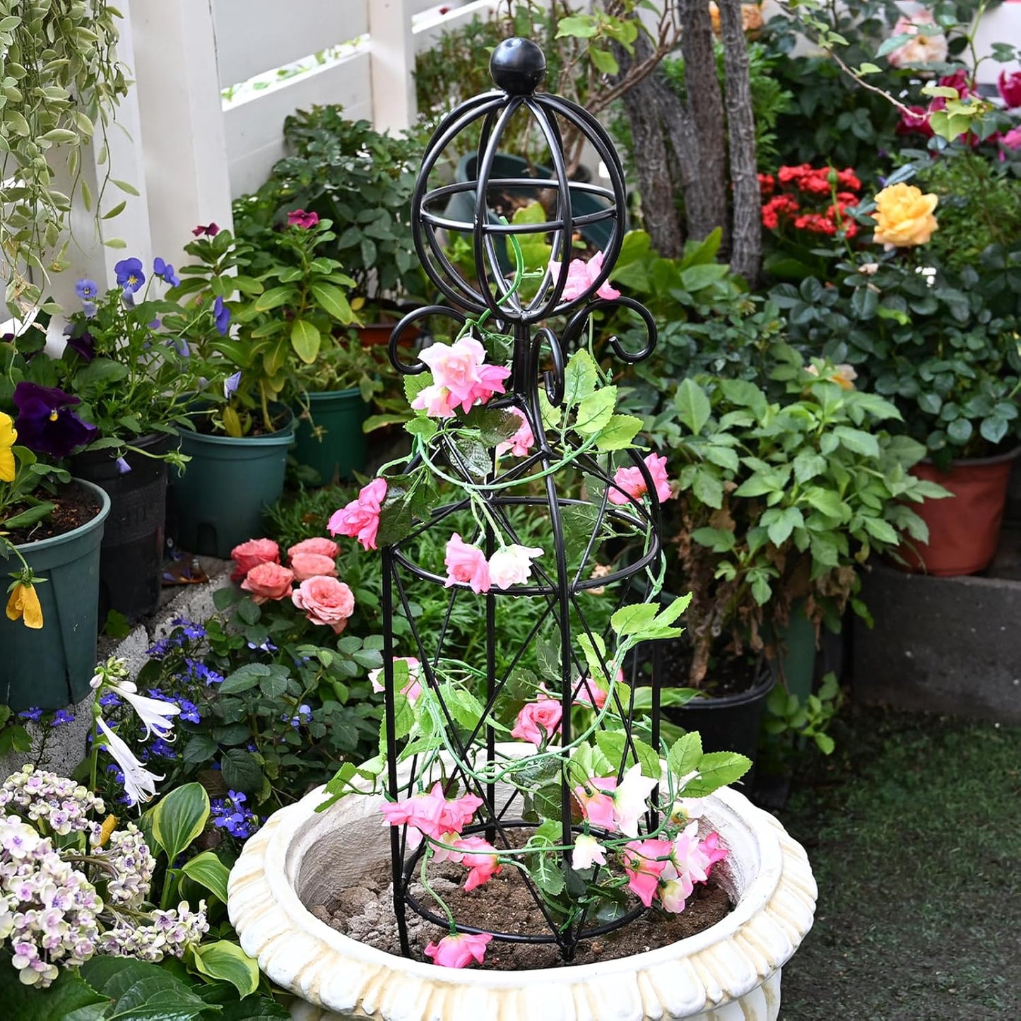 Garden Obelisk Trellis for Climbing Plants - 27.1" x 7.8" -Durable Metal Design, Rust-Proof, Ideal for Indoor & Outdoor Use, Perfect for Roses, Topiaries, and Garden Decor