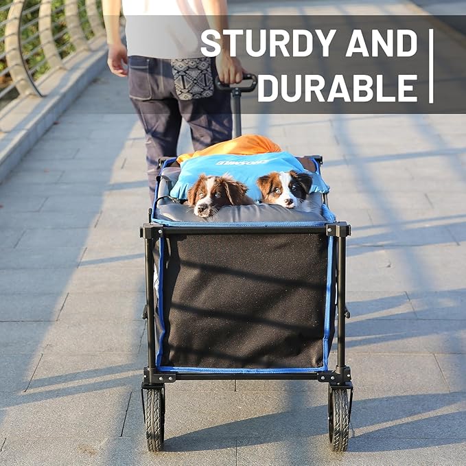 EchoSmile Collapsible Foldable Wagon Cart with 350lbs Weight Capacity, Heavy Duty Folding Utility Sport Wagon with Removeble Wheels for Camping,Grocery,Garden,Beach,Black &Blue