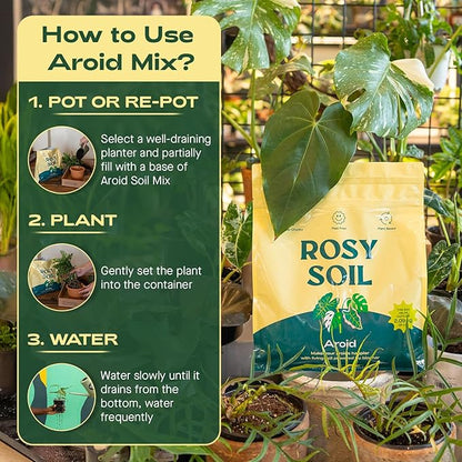 Rosy Soil Aroid Soil Potting Mix - Peat-Free, Microbially Active Biochar Powered Soil for Aroids - Superior Aeration & Drainage for Aroid Plants - Ideal for Indoor Gardening - 4 Quarts