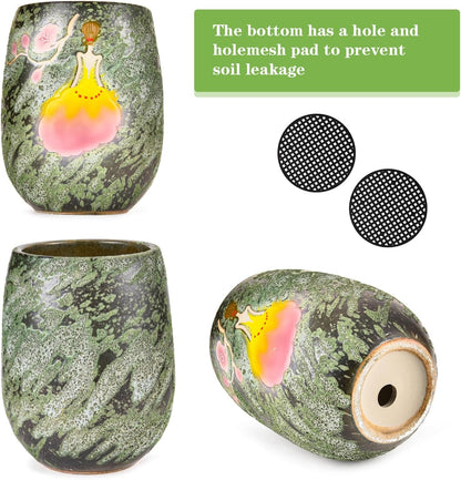 Sungmor 10.6 Inch Ceramic Succulent Plant Pot with Drainage Hole, Hand Painted Flower Pots for Plants, Unique Texture Decorative Planter for Indoor and Outdoor, Pottery Vase for Home Office Decor