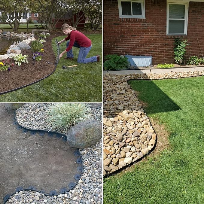 Garden Edging Borders 20FT,Landscape Edging Black[Extra Tall 4IN High] with 30pcs Plastic Stakes, Lawn Edging Flexible DIY Fence for Landscaping,Flower Bed,Grass,Gravel,Tree Surrounding