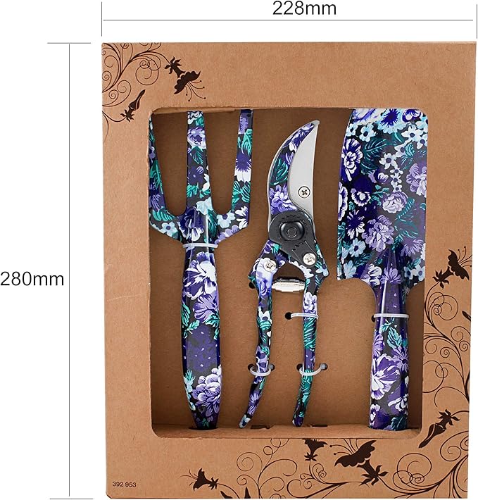 FLORA GUARD Gardening Gifts, 3 Piece Aluminum Garden Tool Set - Trowel, Cultivator, Pruning Shear, Gift Set for Women, Men, Gardening Needs (Purple&Blue)