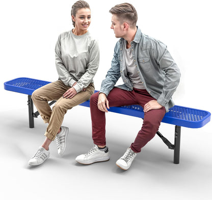 Heavy-Duty Outdoor Metal Bench, Thermoplastic-Coated, Inground, Weatherproof, Commercial-Grade for Parks, Gardens, Patios, Stores & More (6 Ft - Inground, Blue)