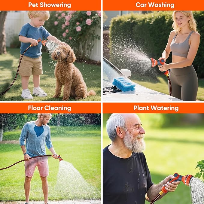 Retractable Garden Hose Reel 30m x 1/2" Any Length Lock 9 Pattern Nozzle 180° Swivel Wall Mounted Self Winding UV Resistant Heavy Duty Garden Outside Watering