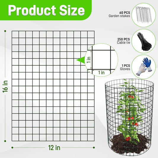 16pcs Plant Protectors from Animals, 16"x 12" Wire Plant Protector, Wire Cages for Plants with Stakes and Cable Ties, Metal Plant Cages for Plants, Vegetables, Flowers