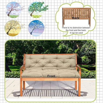 Swing Replacement Cushions with Backrest, 2 or 3 Seater Waterproof Non-Slip Overstuffed Swing Pad, Indoor/Outdoor Bench Cushion for Porch Chair Garden Furniture (Beige, 40 * 71 in)