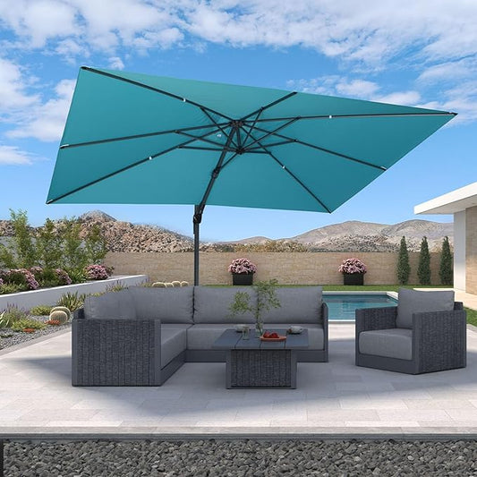 PURPLE LEAF 9' X 12' Left-right Tilt Patio Umbrella Outdoor Cantilever Swivel Rectangle Umbrella Aluminum Offset Umbrella with 360-degree Rotation for Garden Deck Pool Patio Turquoise Blue