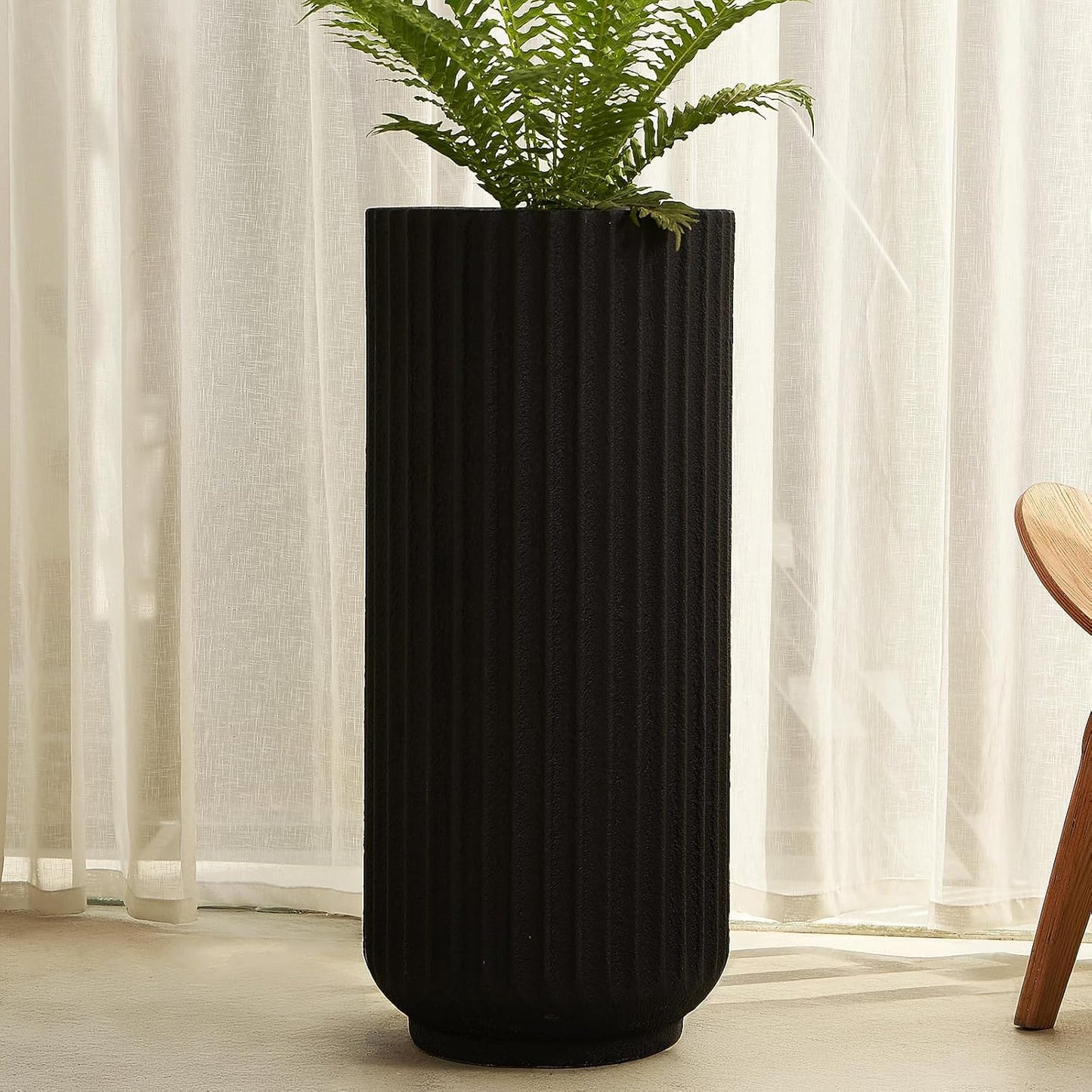 31.5 Inch Tall Roman Column Concrete Planter（14.2Dx31.5H，36 Pounds）,Durable All-Weather Use with Drainage Holes,Large Tall Round Planter for Outdoor Indoor Plants