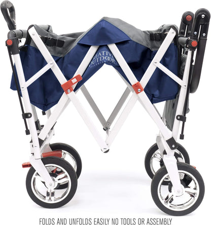 Creative Outdoor Push Pull Stroller Wagon for Kids,150lbs Weight Capacity, Collapsible Folding Cart with Canopy, Silver Series Plus, Beach, Park, Garden & Tailgate (Navy Blue)