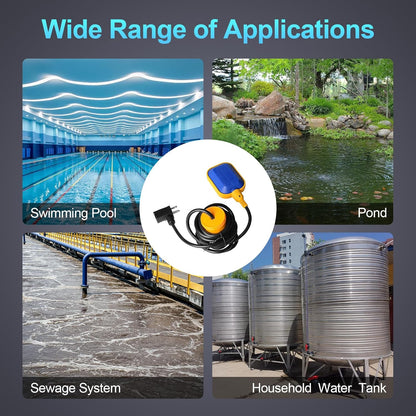 (With Counterweight) Sump Pump Universal Tethered Float Switch AC 15A 110~250V Piggyback Style Plug with 10 Feet Cord, Used in Sewage Pump, Water Tank, Septic Tank Pump, etc.