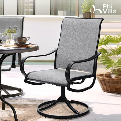 PHI VILLA Patio Swivel Dining Chairs Set of 6, Outdoor Chair with Textilene Mesh Fabric & Black Metal Frame for All Weather Outdoor Lawn Garden Poolside (Gray)
