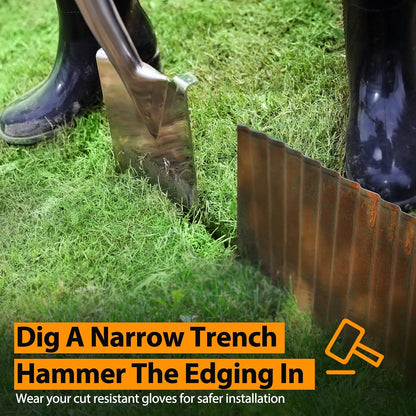 Worth Pre-Rusted Wide-Corrugated Garden Edging, 6" x20Ft Sturdy Steel Landscape Edging Bendable Metal Lawn Long Strips Border for Raised Flower Bed Tree Surrounds