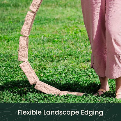 Beuta Landscape Edging | Garden Edging Border | Faux Stone Bricks for Lawn edging, Flower beds, Pathways & Yard Edging– 10 Packs | Each Section Has 6 Bricks 48"L x 4"W x 2.25"H | 30 Spikes |Sandstone