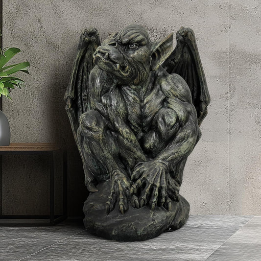 SKYFIRE Sitting Guardian Sculpture - 23.2" Large Silas The Sentry Gargoyle Gothic Statues, Concrete Indoor Outdoor Winged Gargoyle Halloween Figurines for Garden, Lawn, Backyard, Office, Home Decor