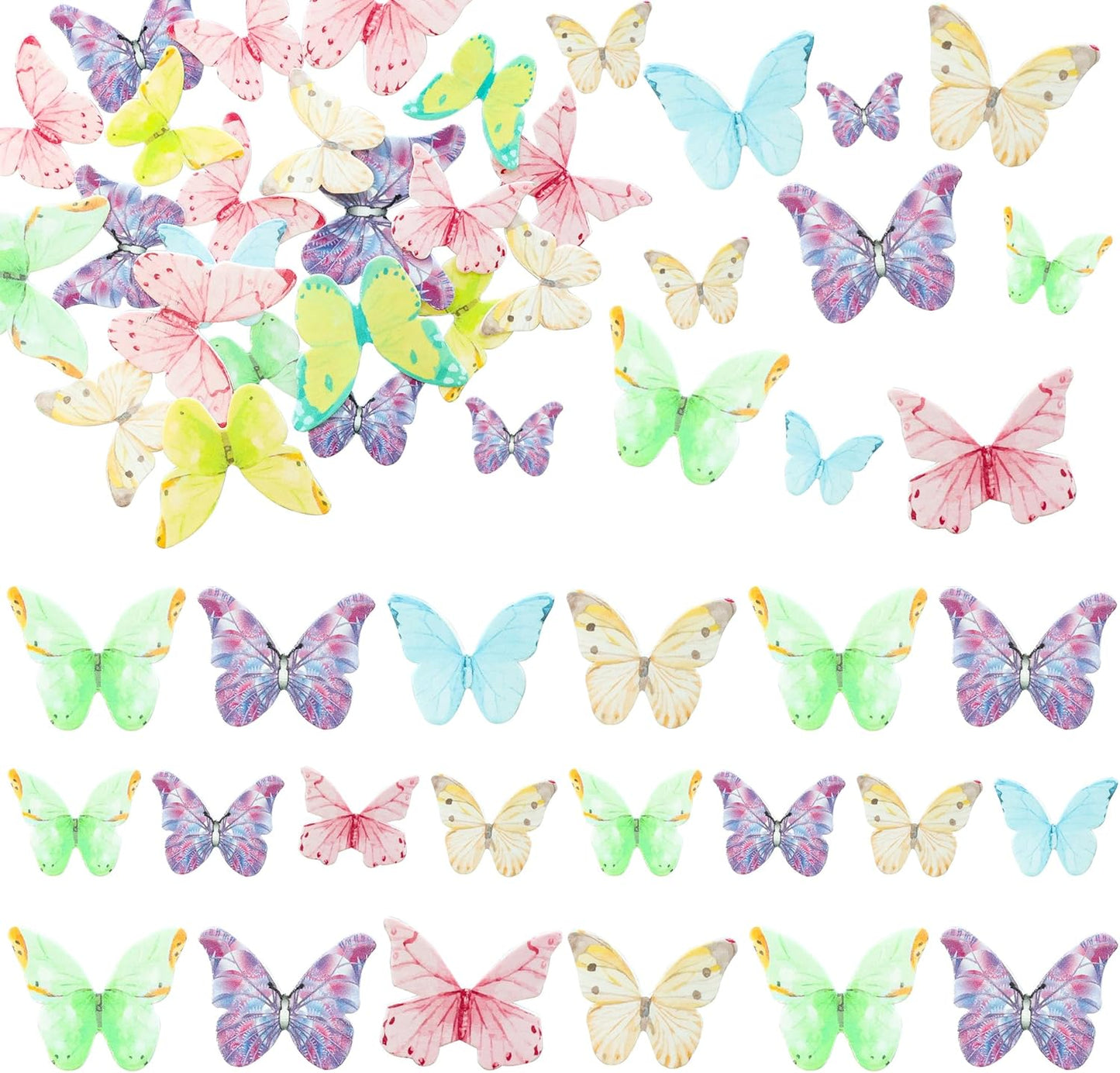 Ephlyn 40Pcs Edible Butterfly Cupcake Toppers 3D Butterfly Cake Picks Mixed Color Cake Decorations for Baby Shower Wedding Kids Birthday Party Supplies Light Multicolor