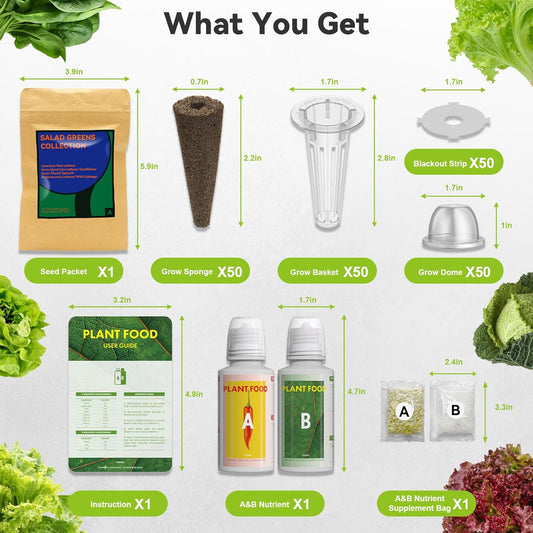 inbloom Salad Green Seed Pod Kit for AeroGarden, Ahopegarden, GARDENCUBE, MUFGA, 50 Pods (350+ Seeds with American Fast/Paris Island/Buttercrunch Lettuce, Swiss Chard, Spinach, Cauliflower, Cabbage)