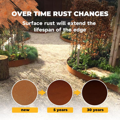 Cor Ten Steel Metal Landscape Edging 40 inch with Top Bending Protection Pre-Rusted Cor Ten Steel Garden Edging 8 Inch Depth 180 Degree Bend 6 Pack for Lawn Yard (8 inch-180 Degree Bend, Rusted)