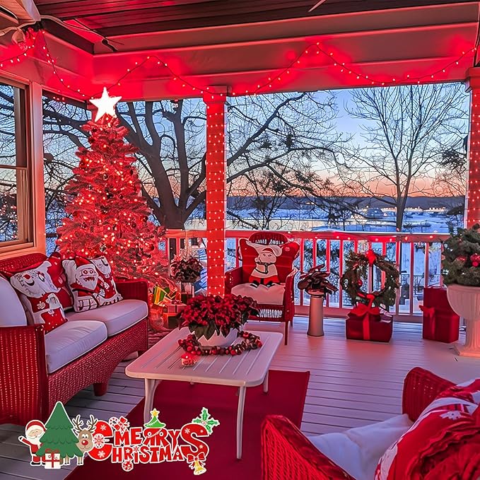 JMEXSUSS 2 Pack Red Christmas Lights, Total 400 LED 151FT Red Solar Lights Outdoor Waterproof, 8 Modes Solar String Light for Outside Yard Patio Garden Tree Decorations