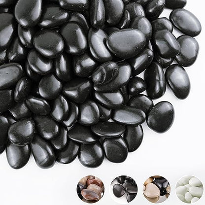 2lbs Black Pebbles for Indoor Plants, 1-2Inch Natural River Rocks for Aquarium, High Polished Decorative Stones for Vase Filler Fish Tank Landscaping Garden