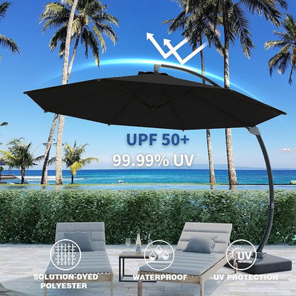 Outdoor Patio Umbrella with Sand Bag Included, 11 FT Deluxe Curvy Cantilever Umbrella Offset Hanging Umbrella with 360° Rotation for Market, Pool, Garden, Backyard, Deck