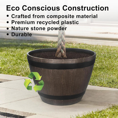 Large Whiskey Barrel Planter for Outdoor Plants - Flower Pots Garden Wine Barrel Planter Outdoor - 21" D x 15" H