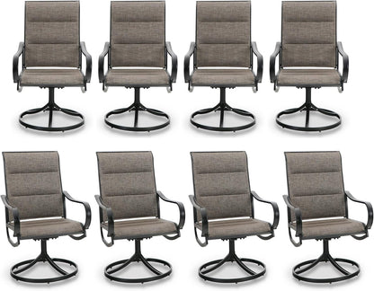 PHI VILLA Patio Swivel Dining Chair, Outdoor Metal Chairs with Padded Textilene, All Weather Patio Chair for Lawn Garden Poolside, Set of 8