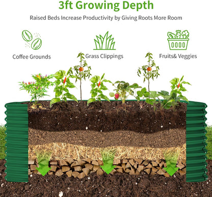 Land Guard 8x4x3ft Oval Galvanized Raised Garden Beds, Large-Capacity Metal Planter Box Outdoor, Durable Deep Raised Garden Bed 3ft Tall, Raised Beds for Gardening Vegetables, Forest Green