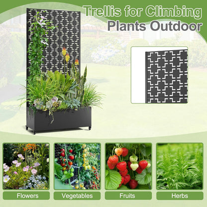 Raised Garden Bed with Trellis and Wheels,73"x35"x16" Metal Raised Garden Bed,Black Squared Metal Planter with Climbing Trellis for Vines & Vegetables