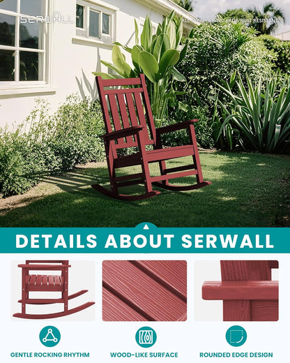 SERWALL Oversized Outdoor Rocking Chair Set of 2, HDPE Rocker for Adults, Patio Rocking Chairs for Porch, Crimson Red