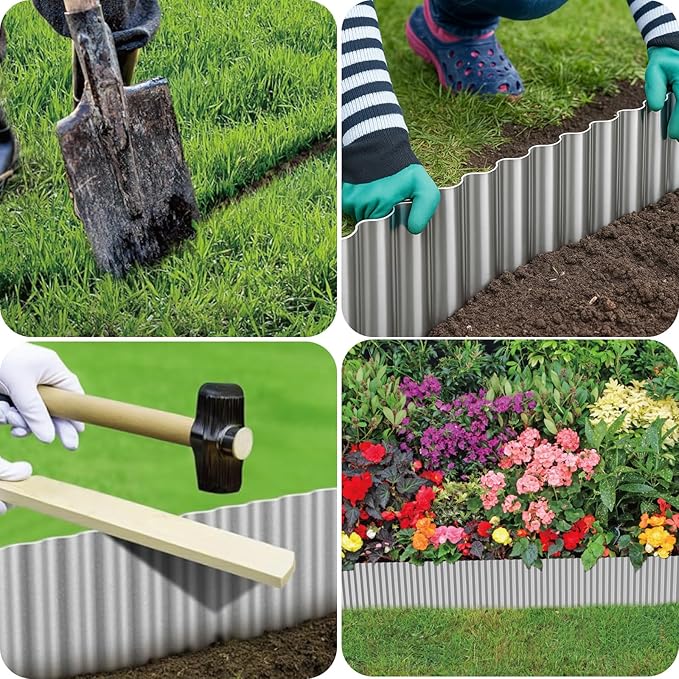 Bonviee 6” x 40’ Metal Landscape Edging Border Kit, Corrugated Garden Edging for Flower Bed, Lawn, Walkways, No Dig Paver Edging for Landscaping, Durable Garden Border Edging (Silver, 6In x 40Ft)
