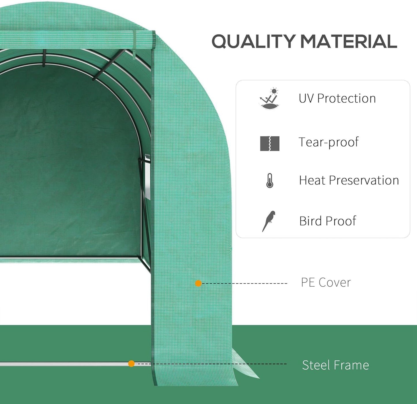 Outsunny 15' x 7' x 6.5' Walk-in Tunnel Hoop Greenhouse, Green House for Outside with PE Cover, Steel Frame, Roll-Up Zipper Door & Windows for Flowers, Vegetables, Tropical Plants, Green