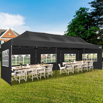 COBIZI 10x30 Pop up Canopy Tent 10x30 Canopy with Sidewalls, Heavy Duty Party Tent Tents for Parties, Foldable UPF 50+ Waterproof Commercial Easy up Canopy with Roller Bag, Black(Windproof Upgraded)