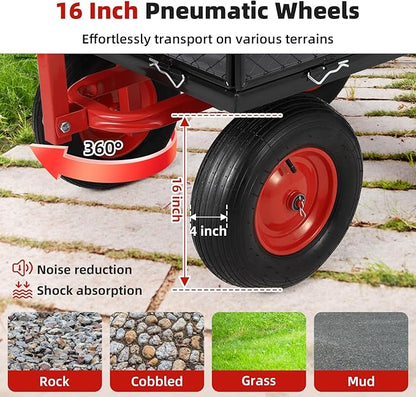 GarveeLife Steel Garden Cart 1400 LBS Capacity, Heavy Duty Steel Utility Wagon with Removable Sides, 2 in-1 Handle and 16 in Tires, Utility Metal Wagon Perfect for Garden, Farm, Yard