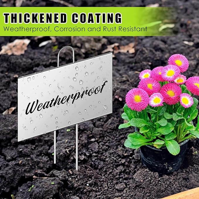 Landhoow 12 Pcs Large Garden Plant Markers Metal Plant Labels Sign 4'' x 6'' with 11'' Stake Weatherproof Waterproof Garden Sign for Outdoor Seedlings Herbs Vegetable Greenhouse, Sliver