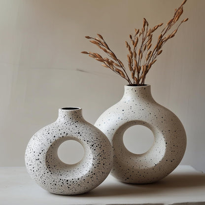 NOBULA Ceramic Bagel Vases C6 – Thoughtful for Mom – Elegant Set of 2 for Living Room, Bedroom or Table – Modern Home Decor She’ll Love – Perfect for Flowers & Plants