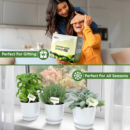 Indoor Garden Kit - Plant Pots with Drainage, Watering Can & Tools - Ideal Windowsill Planter Set - Modern Home & Kitchen Decor Gift - White