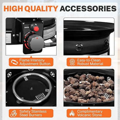 GUNJI Propane Fire Pit Smokeless 58000 BTU, 19-Inch Outdoor Portable Fire Table with Auto-Ignition for Patio Camping Deck Backyard, Includes Lid & Carry Kit