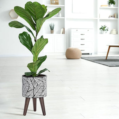 D'vine Dev 8 Inch Planter Pot with Stand, Mid-Century Tall Plant Pot with Legs for Indoor Plants, Small, White/Grey, 88-L-A-7