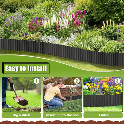 Landscape Edging Border 6inch x 20ft- Corrugated Metal Garden Edging - Lawn Edging Borders - Galvanized Edging Long Strips Yard Border for DIY Flower Beds, Plants, Walkways-Black