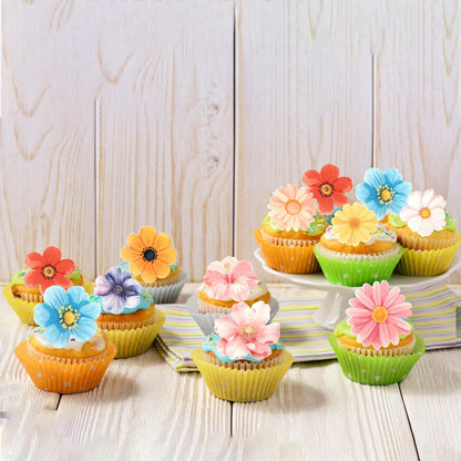 60 PCS Edible Flowers Cupcake Toppers Wafer Paper Daisy Cupcake Picks Edible Hibiscus Flower Birthday Party Decorations for Baby Shower Wedding Birthday Party Cake Food Decorations Supplies