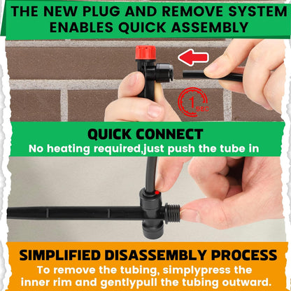 MIXC 60pcs Quick-Connect Drip Irrigation Emitters for 1/4" Drip Irrigation Tubing - Adjustable Push-to-Connect 360° Drip Emitters Stream on 6" Sturdy Stake for Irrigation System