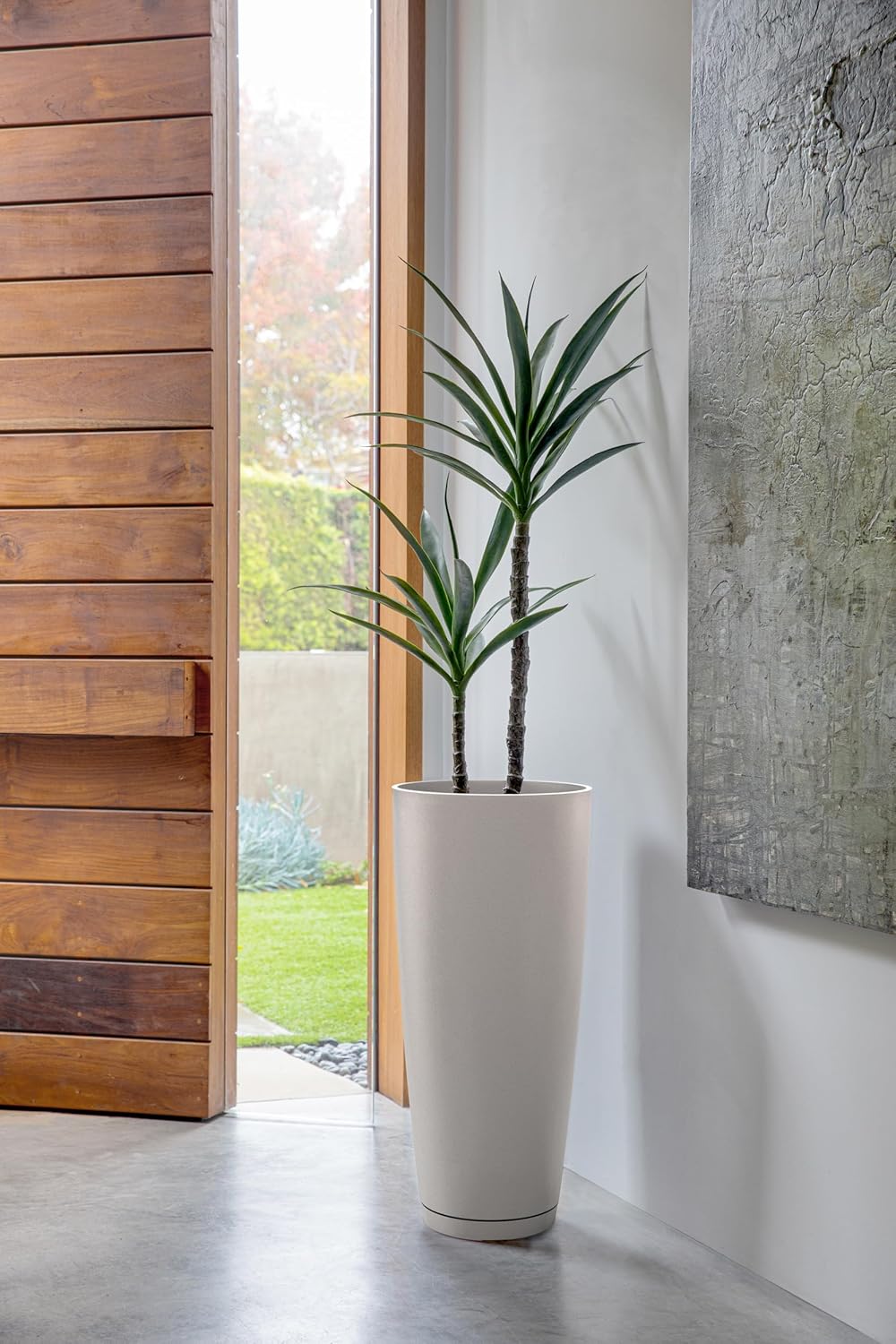 Veradek Vega Round Tall Planter Pots for Indoor/Outdoor Use | Made from Plastic - Stone Mix with Drainage Holes | Perfect for Small to Large Succulent Plants, Flowers, Modern Interior Plants